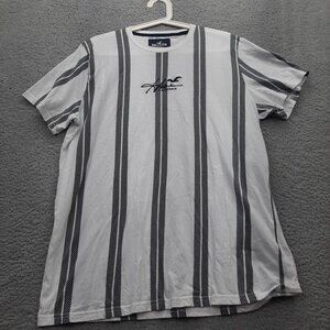 Hollister Mens White Navy Striped T-Shirt 100% Cotton Crew Neck XL